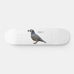 California quail bird cartoon illustration  skateboard