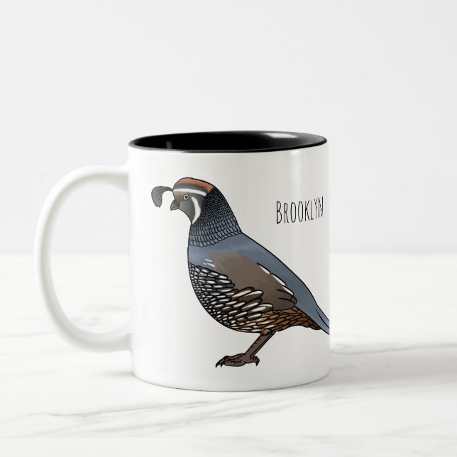 California quail bird cartoon illustration  Two-Tone coffee mug (Left)