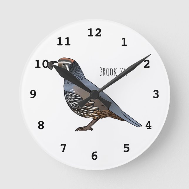 California quail bird cartoon round clock (Front)