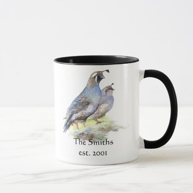 California Quail Birds Custom Date Monogram Family Mug (Right)