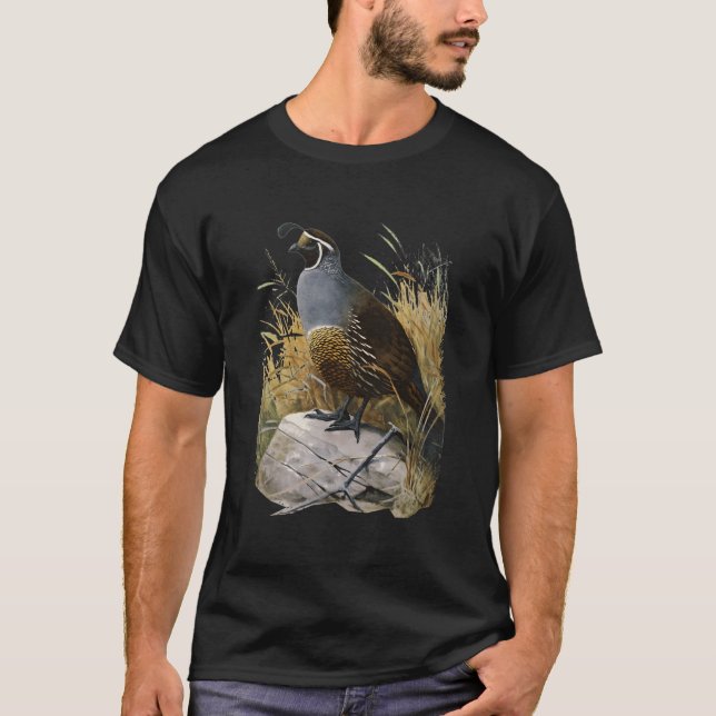 California Quail Ca Quail Birder T-Shirt (Front)