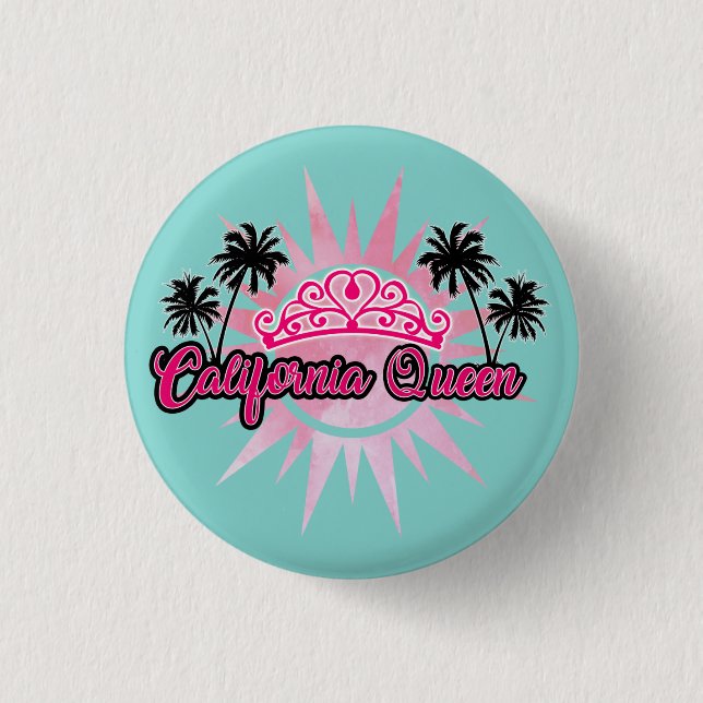 California Queen Sun Flowers Ocean Palm Trees 1 Inch Round Button (Front)