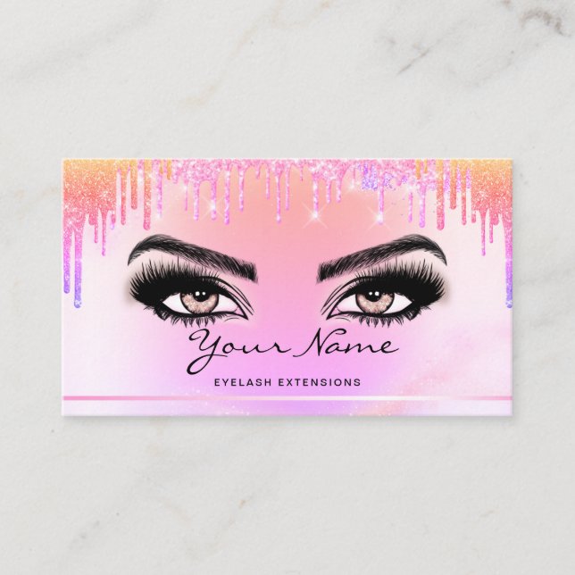 California Rainbow Trendy drips Lashes script Business Card (Front)