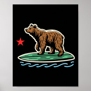 California Republic Beach Bear Surfboard Surfing S Poster