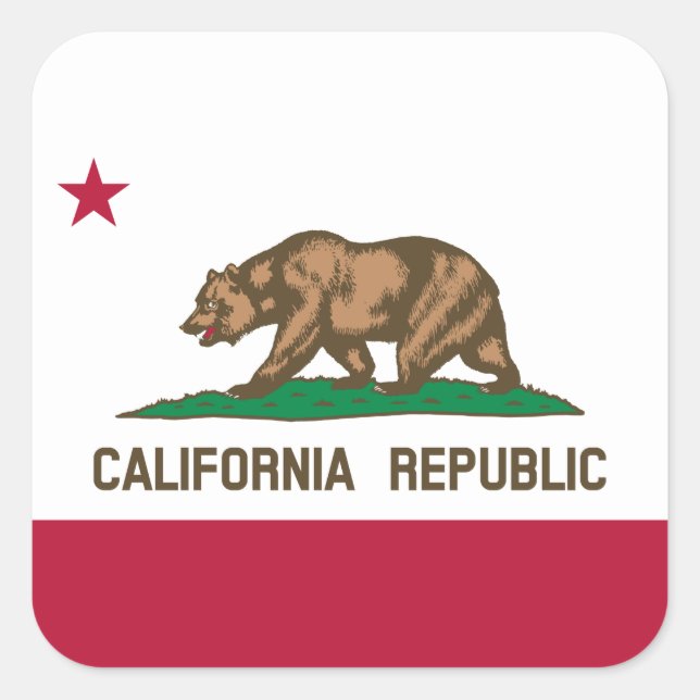 California Republic Bear Flag: Cali Golden State Square Sticker (Front)