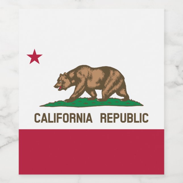 California Republic Bear Flag: Cali Golden State Wine Label (Single Label)