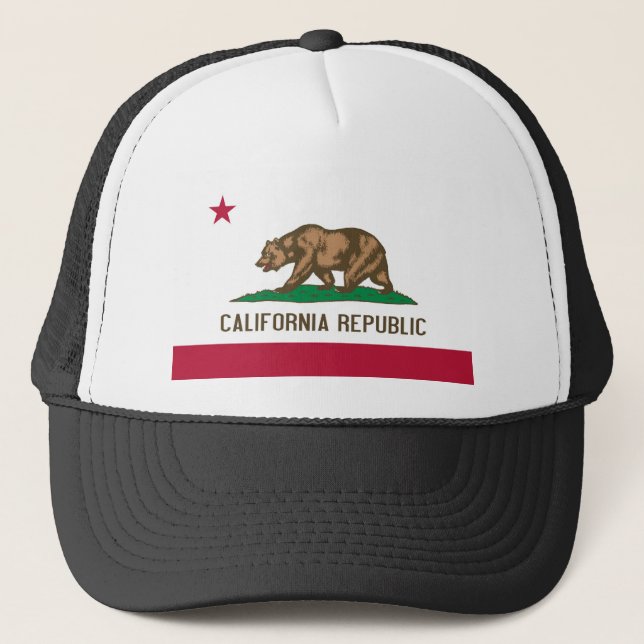 California Republic Bear State Flag Trucker Hat (Front)