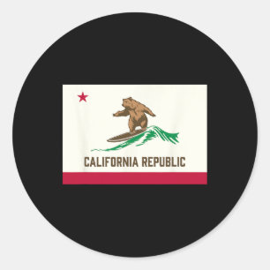 California Republic Bear Surfing-state Flag Inspir Classic Round Sticker