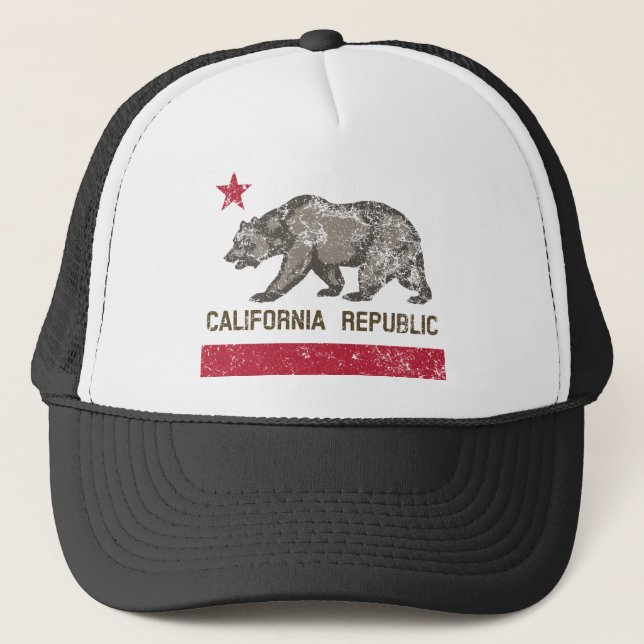 california republic distressed trucker hat (Front)