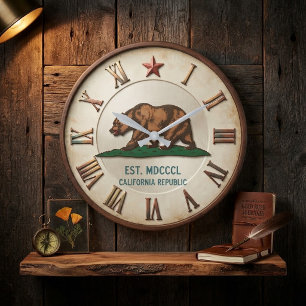 California Republic Est 1850 Flag Bear Large Clock