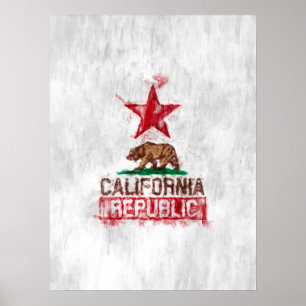 California Republic Flag Bear in Paint Style Decor