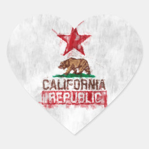 California Republic Flag Bear in Paint Style Decor Heart Sticker