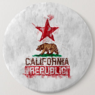 California Republic Flag Bear in Painterly Decor 6 Inch Round Button