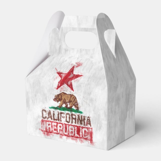 California Republic Flag Bear in Painterly Decor Favor Box (Front Side)