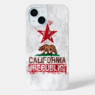 California Republic Flag Bear Painting Style Decor iPhone 15 Case