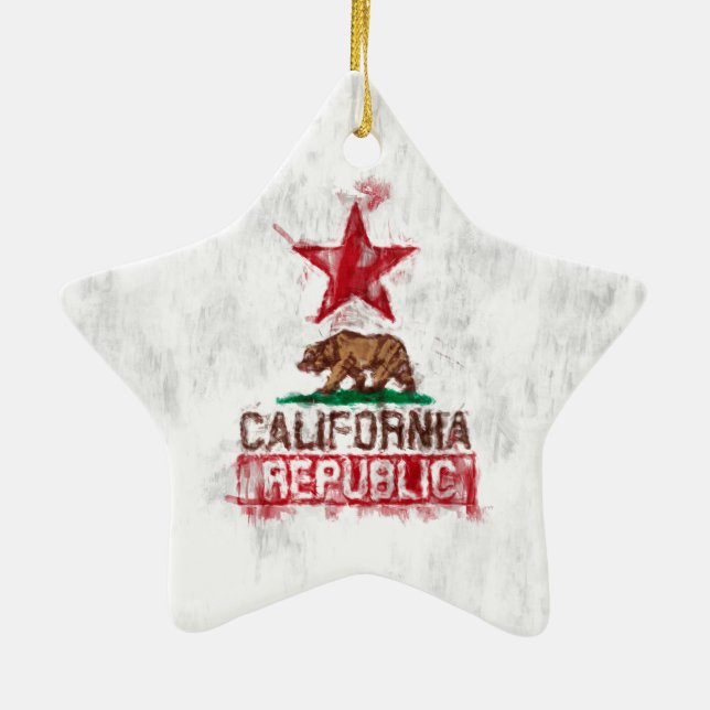 California Republic Flag Bear Painting Style Decor Ceramic Ornament (Back)