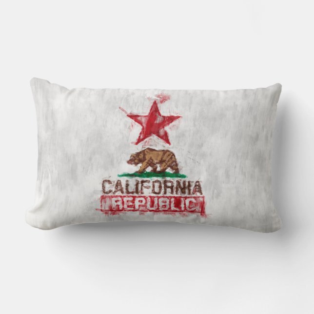 California Republic Flag Bear Painting Style Decor Lumbar Pillow (Front)