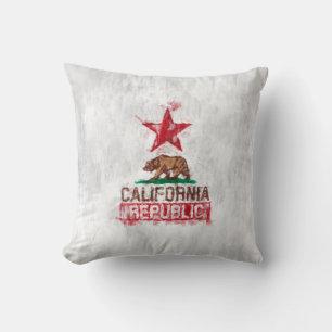California Republic Flag Bear Painting Style Decor Throw Pillow