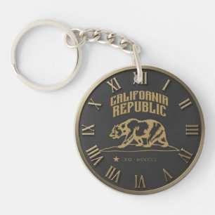 California Republic Flag Bear Roman Numeral Keychain
