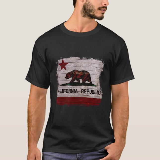 California Republic Flag Distressed Bear T-Shirt (Front)