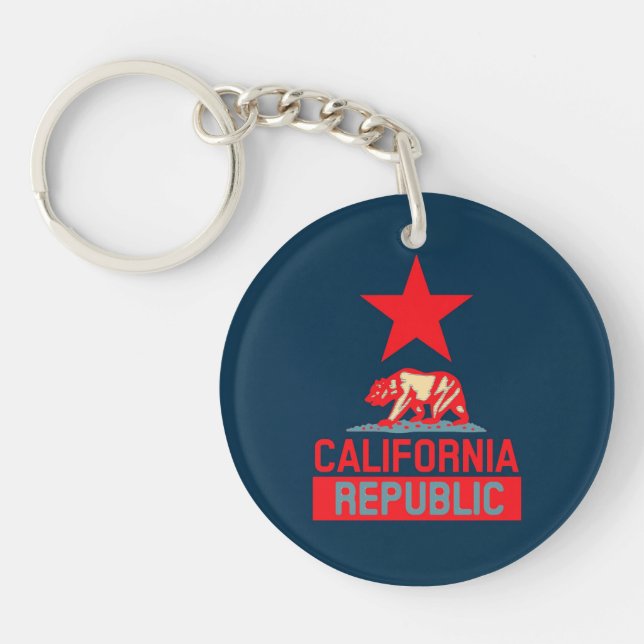 California Republic in Red and Blue Style Decor Keychain (Front)