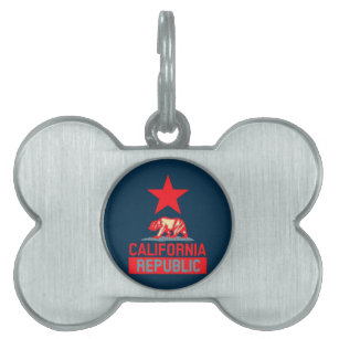 California Republic in Red and Blue Style Decor Pet Name Tag