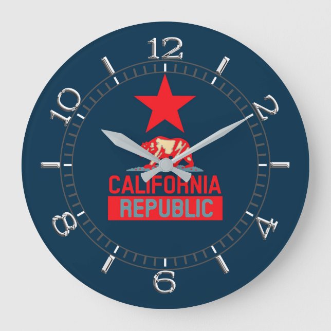 California Republic in Red and Blue Style Dial Large Clock (Front)