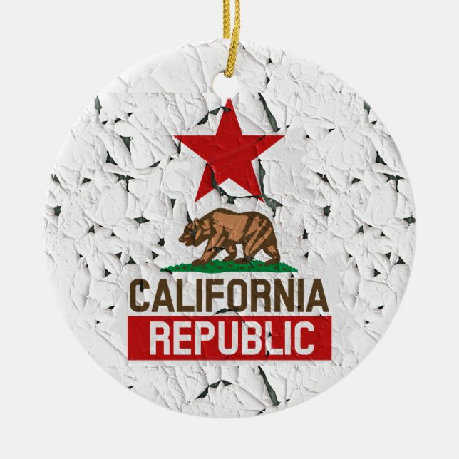 California Republic Peeling Paint Decor Ceramic Ornament (Front)