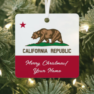 California Republic state flag custom Christmas Metal Ornament