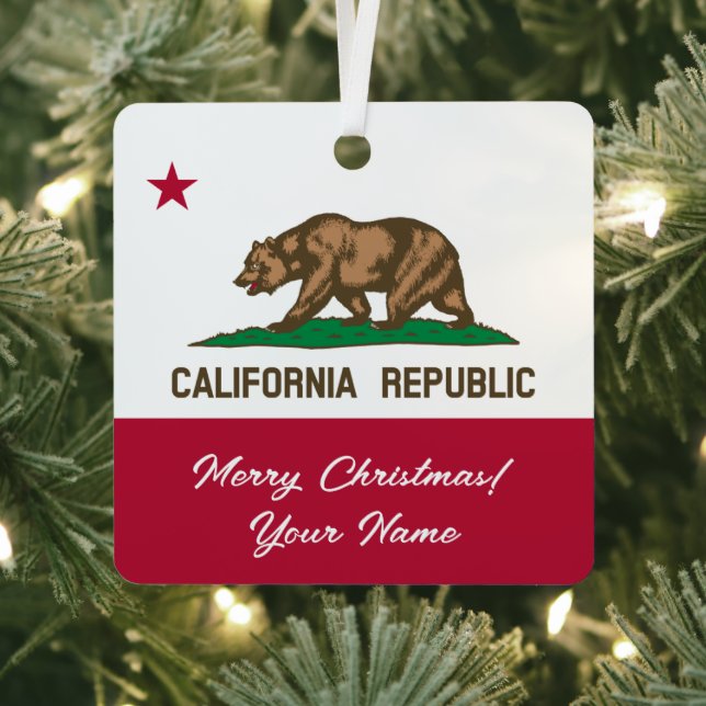 California Republic state flag custom Christmas Metal Ornament (Insitu)