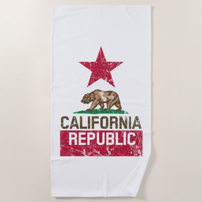 CALIFORNIA REPUBLIC State Flag Grunge Style on a Beach Towel (Front)