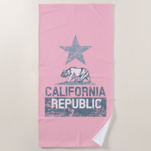 CALIFORNIA REPUBLIC State Flag Grunge Style on a Beach Towel