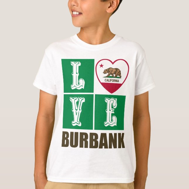 California Republic State Flag Heart Burbank T-Shirt (Front)