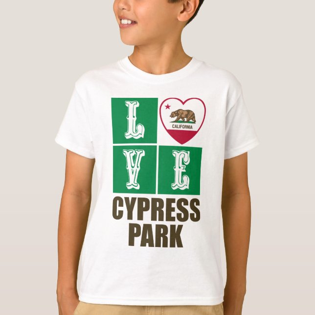 California Republic State Flag Heart Cypress Park T-Shirt (Front)