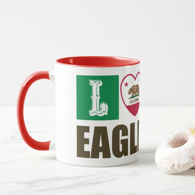 California Republic State Flag Heart Eagle Rock Mug (With Donut)