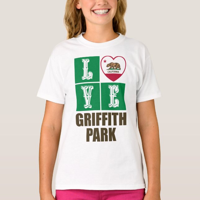 California Republic State Flag Heart Griffith Park T-Shirt (Front)