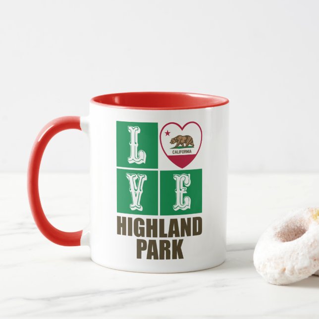 California Republic State Flag Heart Highland Park Mug (With Donut)
