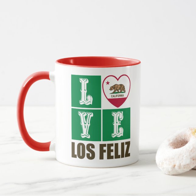 California Republic State Flag Heart Los Feliz Mug (With Donut)