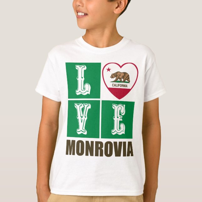 California Republic State Flag Heart Monrovia T-Shirt (Front)