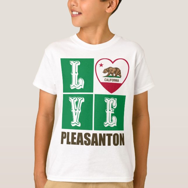 California Republic State Flag Heart Pleasanton T-Shirt (Front)