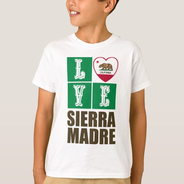 California Republic State Flag Heart Sierra Madre T-Shirt (Front)