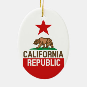 CALIFORNIA REPUBLIC State Flag Large Star Design Ceramic Ornament