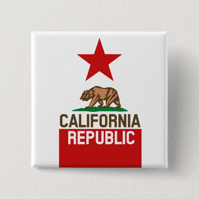 CALIFORNIA REPUBLIC State Flag Red Star Design 2 Inch Square Button (Front)