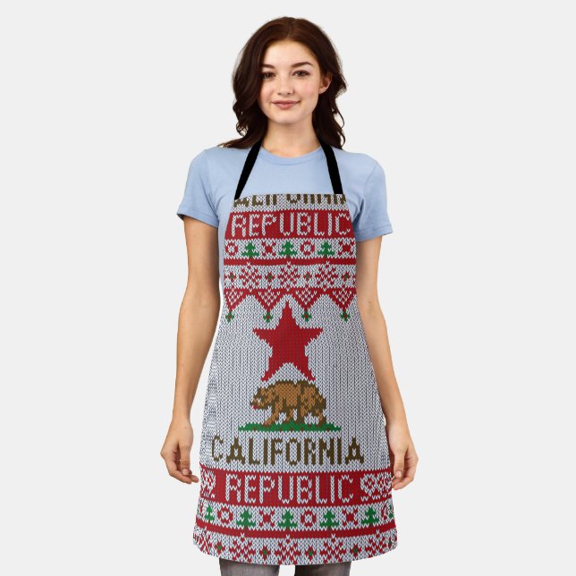 California Republic Ugly Christmas Sweater Style Apron (Worn)