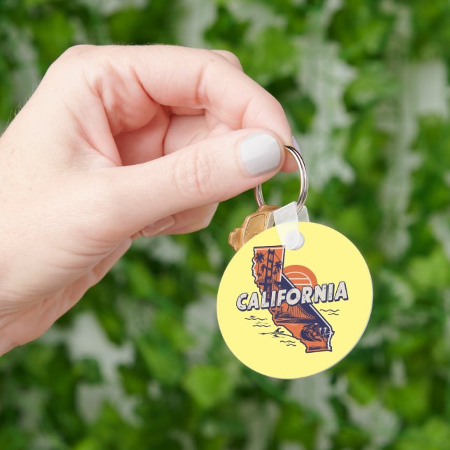 California Retro State Silhouette Keychain (Hand)