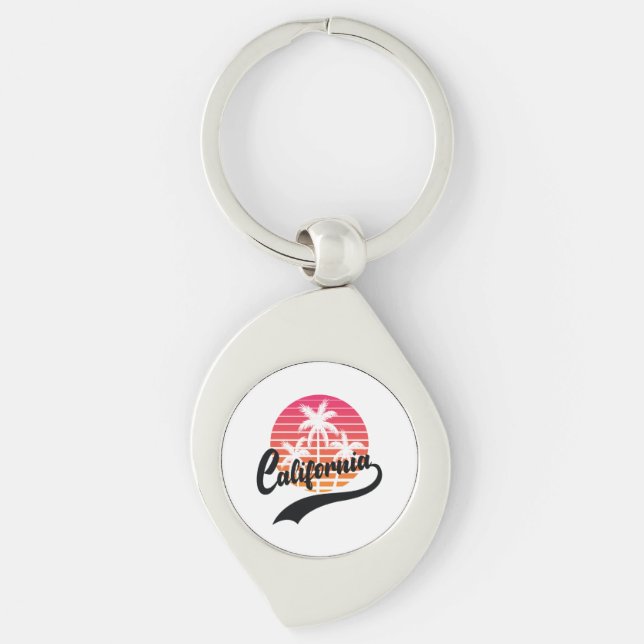 California Retro Sunset Metal Keychain (Front)