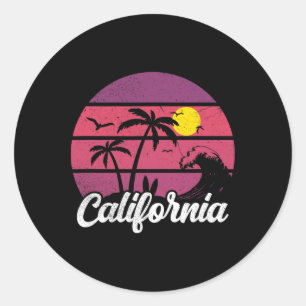 California Retro Sunset Wave Surfboard Beach Surfi Classic Round Sticker
