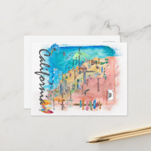 California Retro Travel Map Holiday Postcard