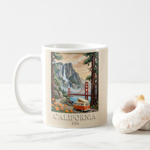 California Road Trip Vintage 3D Textured Landscape Coffee Mug