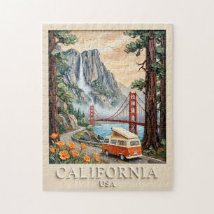 California Road Trip Vintage 3D Textured Landscape Jigsaw Puzzle